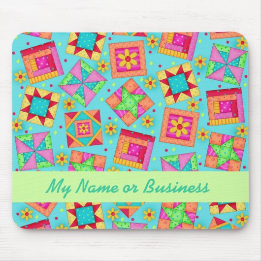 Turquoise Personalized Quilt Blocks Mousepad Muismat (Voorkant)