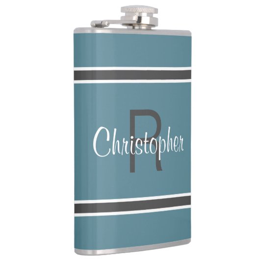 Turquoise Persoonlijke Monogram Naam Initiaal Dran Heupfles (Rechts)