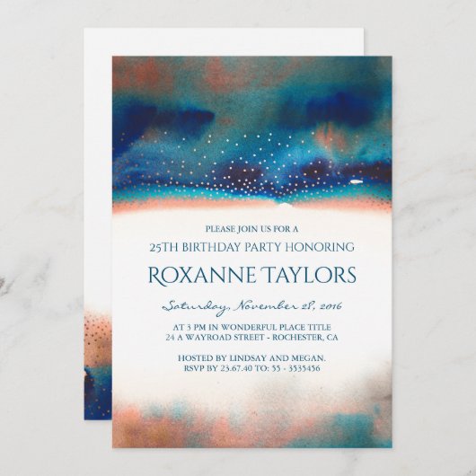 Turquoise & Perzik Waterverf Modern Verjaardagsfee Kaart (Voorkant / Achterkant)