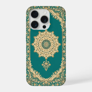 Turquoise Perzisch Tapijt Hoesje – Klassieke Rand iPhone 15 Pro Case