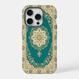 Turquoise Perzisch Tapijt Hoesje Medaillon Frame iPhone 15 Pro Case