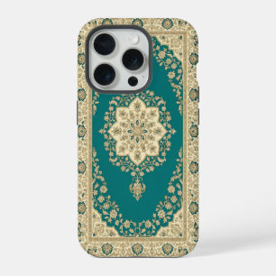 Turquoise Perzisch Tapijt Hoesje Medaillon Frame iPhone 15 Pro Case