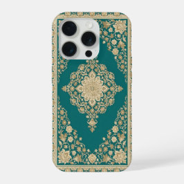 Turquoise Perzisch Tapijt Hoesje Sierlijke Lijst iPhone 15 Pro Case