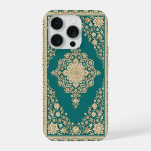 Turquoise Perzisch Tapijt Hoesje Sierlijke Lijst  iPhone 15 Pro Case
