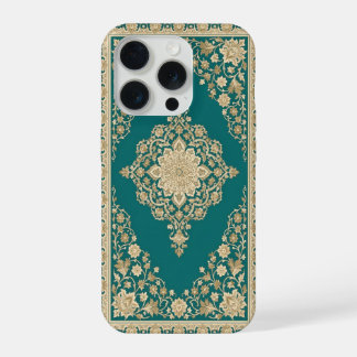 Turquoise Perzisch Tapijt Hoesje Sierlijke Lijst iPhone 15 Pro Case