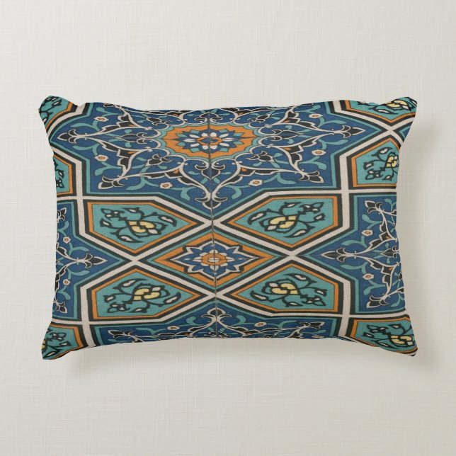 Turquoise Perzische Tegel Lumbale Kussen – Elegant (Voorkant)