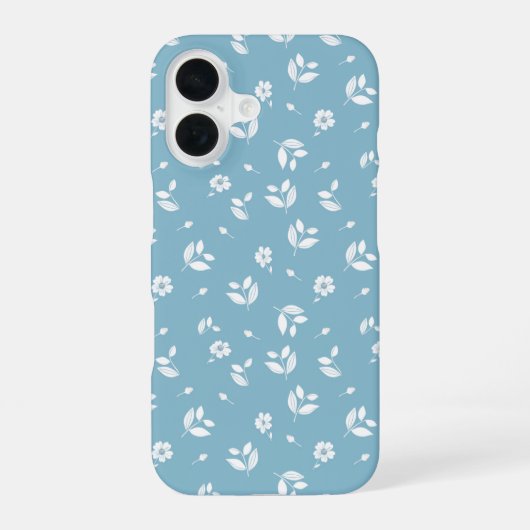 turquoise phone cover with white flowers iPhone 16 hoesje (Achterkant)