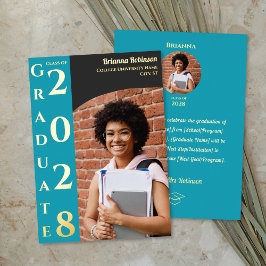 Turquoise Photo Graduation Gold Foil Announcement Folie Uitnodiging