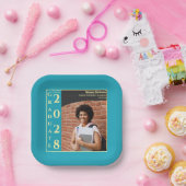 Turquoise Photo Modern Graduation Cap Party Papieren Bordje (Feest)