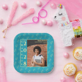 Turquoise Photo Modern Graduation Cap Party Papieren Bordje (Feest)