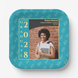 Turquoise Photo Modern Graduation Cap Party Papieren Bordje
