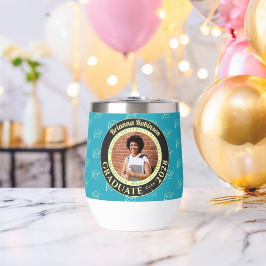 Turquoise Photo Modern Graduation Gift Tumbler (Vrijgezellenfeest (Gedraaid) )