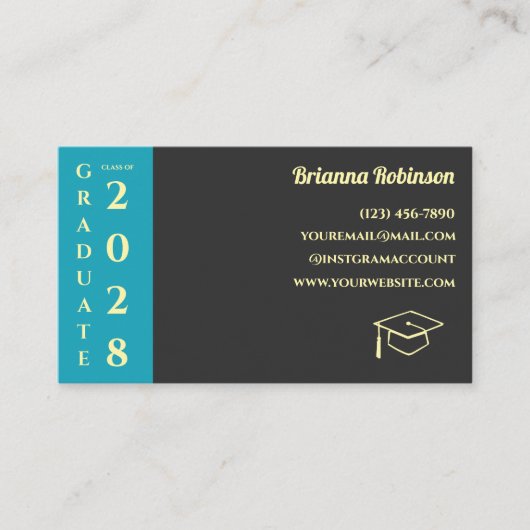 Turquoise Photo Modern Graduation Name Card Contactkaartje (Voorkant)