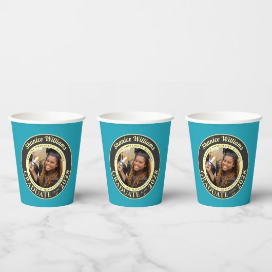 Turquoise Photo Modern Graduation Party Papieren Bekers (Multi)