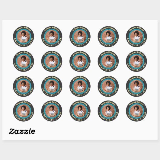 Turquoise Photo Modern Graduation Ronde Sticker (Vel)