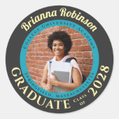Turquoise Photo Modern Graduation  Ronde Sticker (Voorkant)