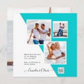 Turquoise Photo Wedding Invite QR Code Save Date (Voorkant / Achterkant)