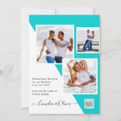 Turquoise Photo Wedding Invite QR Code Save Date Kaart (Voorkant)