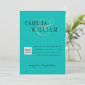 Turquoise Photo Wedding Invite QR Code Save Date Kaart (Staand voorkant)