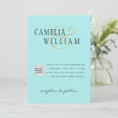 Turquoise Photo Wedding Invite QR Code Save Date Kaart (Staand voorkant)