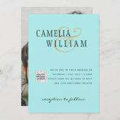 Turquoise Photo Wedding Invite QR Code Save Date Kaart (Voorkant / Achterkant)