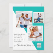Turquoise Photo Wedding Invite QR Code Save Date Kaart (Voorkant)