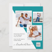 Turquoise Photo Wedding Invite QR Code Save Date Kaart (Voorkant)
