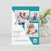 Turquoise Photo Wedding Invite QR Code Save Date Kaart (Staand voorkant)