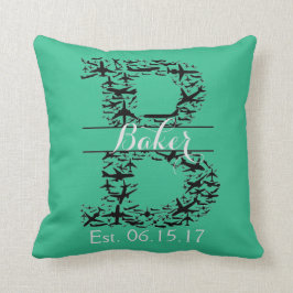 Turquoise Pillow, Airplane Split Monogram "B" Kussen