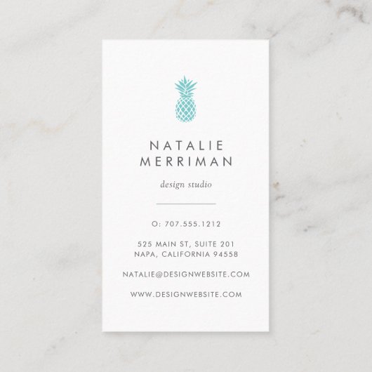 Turquoise Pineapple Verticaal Visitekaartje (Achterkant)