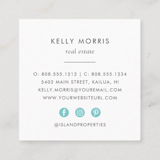 Turquoise Pineapple Vierkante Visitekaartje (Achterkant)