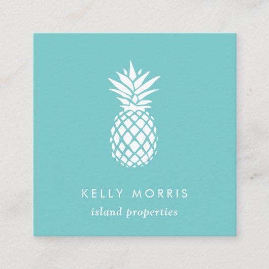 Turquoise Pineapple Vierkante Visitekaartje (Voorkant)