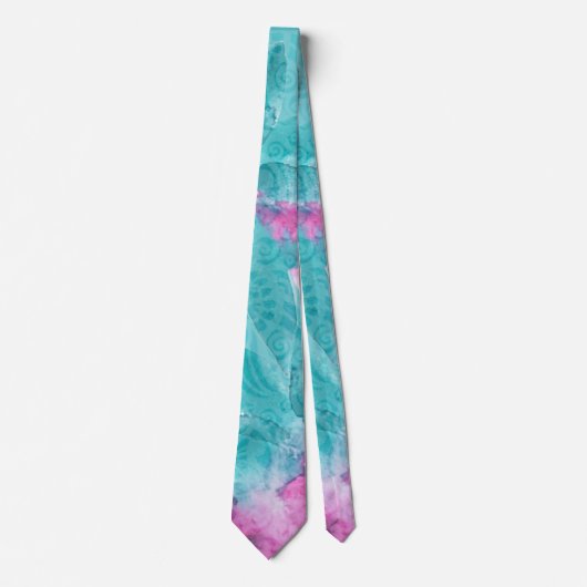 Turquoise Pink Abstract Hawaiian Stropdas (Voorkant)