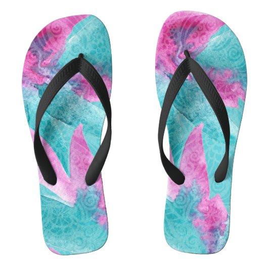 Turquoise Pink Abstract Hawaiian Teenslippers (Voetbed)