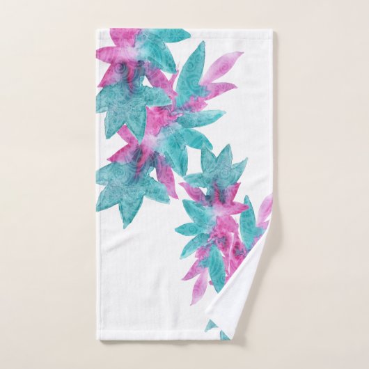 Turquoise Pink Abstracte Hawaiian Flowers Bad Handdoek (Handdoek)