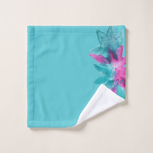 Turquoise Pink Abstracte Hawaiian Flowers Bad Handdoek (Wasdoekje)