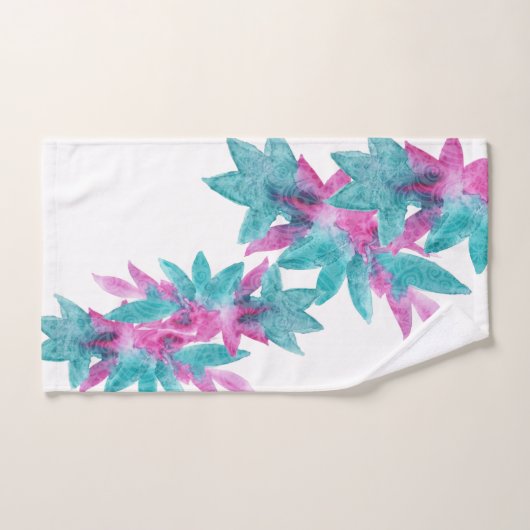Turquoise Pink Abstracte Hawaiian Flowers Bad Handdoek (Handdoek)