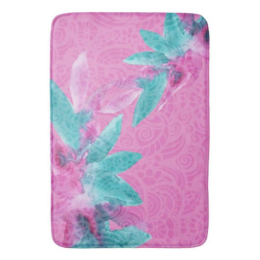 Turquoise Pink Abstracte Hawaiian Flowers Badmat (Voorkant Verticaal)