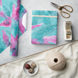 Turquoise Pink Abstracte Hawaiian Flowers Cadeaupapier