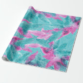 Turquoise Pink Abstracte Hawaiian Flowers Cadeaupapier (Uitgerold)