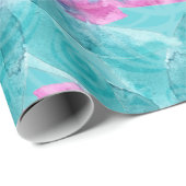 Turquoise Pink Abstracte Hawaiian Flowers Cadeaupapier (Rol Hoek)
