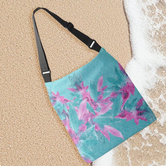 Turquoise Pink Abstracte Hawaiian Flowers Crossbody Tas