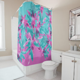 Turquoise Pink Abstracte Hawaiian Flowers Douchegordijn