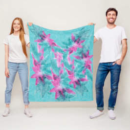 Turquoise Pink Abstracte Hawaiian Flowers Fleece Deken