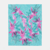 Turquoise Pink Abstracte Hawaiian Flowers Fleece Deken (Voorkant)
