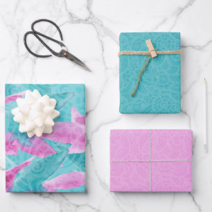 Turquoise Pink Abstracte Hawaiian Flowers Inpakpapier Vel