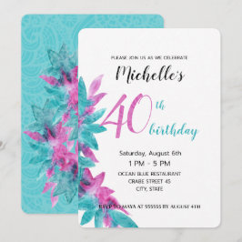 Turquoise Pink Abstracte Hawaiian Flowers Kaart