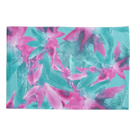 Turquoise Pink Abstracte Hawaiian Flowers Kussensloop (Achterkant)