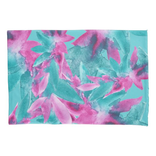 Turquoise Pink Abstracte Hawaiian Flowers Kussensloop (Voorkant)