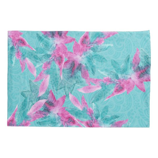Turquoise Pink Abstracte Hawaiian Flowers Kussensloop (Achterkant)